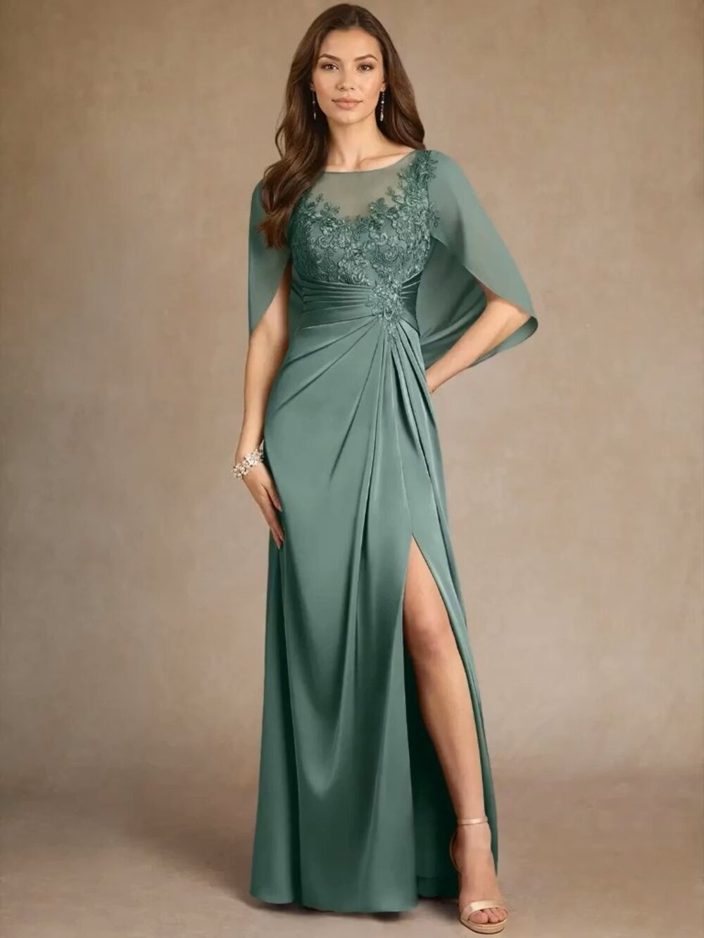 Elegant Satin Scoop Neck Embroidery Dress
